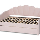 Baxton Studio Timila Modern and Contemporary Light Pink Velvet Fabric Upholstered Queen Size Daybed with Trundle