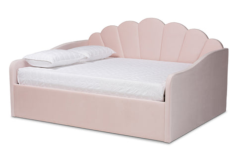 Baxton Studio Timila Modern and Contemporary Light Pink Velvet Fabric Upholstered Queen Size Daybed