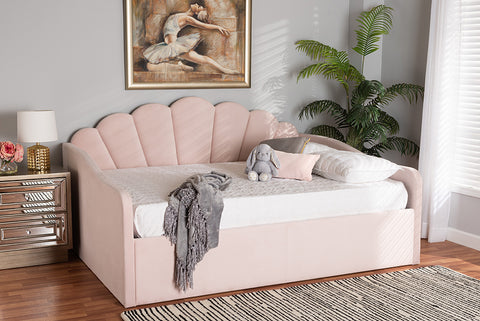 Baxton Studio Timila Modern and Contemporary Light Pink Velvet Fabric Upholstered Queen Size Daybed