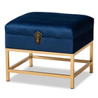 Baxton Studio Aliana Glam and Luxe Navy Blue Velvet Fabric Upholstered and Gold Finished Metal Small Storage Ottoman
