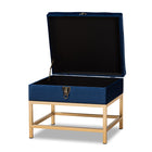 Baxton Studio Aliana Glam and Luxe Navy Blue Velvet Fabric Upholstered and Gold Finished Metal Small Storage Ottoman