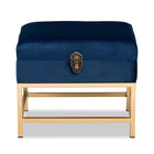 Baxton Studio Aliana Glam and Luxe Navy Blue Velvet Fabric Upholstered and Gold Finished Metal Small Storage Ottoman