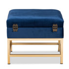 Baxton Studio Aliana Glam and Luxe Navy Blue Velvet Fabric Upholstered and Gold Finished Metal Small Storage Ottoman