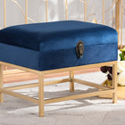 Baxton Studio Aliana Glam and Luxe Navy Blue Velvet Fabric Upholstered and Gold Finished Metal Small Storage Ottoman 