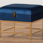 Baxton Studio Aliana Glam and Luxe Navy Blue Velvet Fabric Upholstered and Gold Finished Metal Small Storage Ottoman