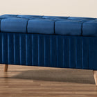 Baxton Studio Hanley Modern and Contemporary Navy Blue Velvet Fabric Upholstered and Walnut Brown Finished Wood Storage Ottoman