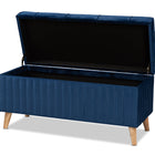 Baxton Studio Hanley Modern and Contemporary Navy Blue Velvet Fabric Upholstered and Walnut Brown Finished Wood Storage Ottoman
