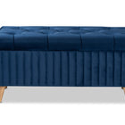 Baxton Studio Hanley Modern and Contemporary Navy Blue Velvet Fabric Upholstered and Walnut Brown Finished Wood Storage Ottoman