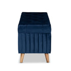 Baxton Studio Hanley Modern and Contemporary Navy Blue Velvet Fabric Upholstered and Walnut Brown Finished Wood Storage Ottoman