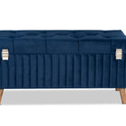 Baxton Studio Hanley Modern and Contemporary Navy Blue Velvet Fabric Upholstered and Walnut Brown Finished Wood Storage Ottoman