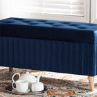 Baxton Studio Hanley Modern and Contemporary Navy Blue Velvet Fabric Upholstered and Walnut Brown Finished Wood Storage Ottoman