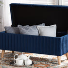 Baxton Studio Hanley Modern and Contemporary Navy Blue Velvet Fabric Upholstered and Walnut Brown Finished Wood Storage Ottoman