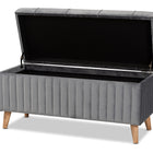 Baxton Studio Hanley Modern and Contemporary Grey Velvet Fabric Upholstered and Walnut Brown Finished Wood Storage Ottoman