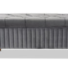 Baxton Studio Hanley Modern and Contemporary Grey Velvet Fabric Upholstered and Walnut Brown Finished Wood Storage Ottoman