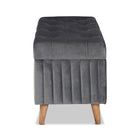 Baxton Studio Hanley Modern and Contemporary Grey Velvet Fabric Upholstered and Walnut Brown Finished Wood Storage Ottoman