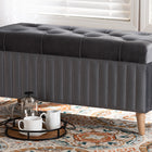 Baxton Studio Hanley Modern and Contemporary Grey Velvet Fabric Upholstered and Walnut Brown Finished Wood Storage Ottoman