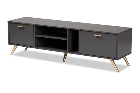 Baxton Studio Kelson Modern and Contemporary Dark Grey and Gold Finished Wood TV Stand
