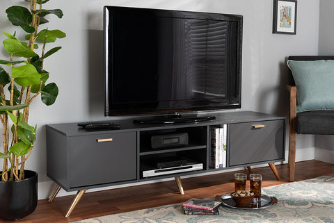 Baxton Studio Kelson Modern and Contemporary Dark Grey and Gold Finished Wood TV Stand