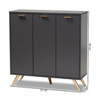Baxton Studio Kelson Modern and Contemporary Dark Grey and Gold Finished Wood 3-Door Shoe Cabinet