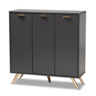 Baxton Studio Kelson Modern and Contemporary Dark Grey and Gold Finished Wood 3-Door Shoe Cabinet