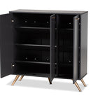 Baxton Studio Kelson Modern and Contemporary Dark Grey and Gold Finished Wood 3-Door Shoe Cabinet