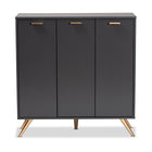 Baxton Studio Kelson Modern and Contemporary Dark Grey and Gold Finished Wood 3-Door Shoe Cabinet