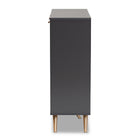 Baxton Studio Kelson Modern and Contemporary Dark Grey and Gold Finished Wood 3-Door Shoe Cabinet