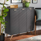 Baxton Studio Kelson Modern and Contemporary Dark Grey and Gold Finished Wood 3-Door Shoe Cabinet