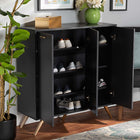 Baxton Studio Kelson Modern and Contemporary Dark Grey and Gold Finished Wood 3-Door Shoe Cabinet
