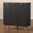 Baxton Studio Kelson Modern and Contemporary Dark Grey and Gold Finished Wood 3-Door Shoe Cabinet