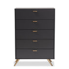 Baxton Studio Kelson Modern and Contemporary Dark Grey and Gold Finished Wood 5-Drawer Chest