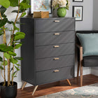 Baxton Studio Kelson Modern and Contemporary Dark Grey and Gold Finished Wood 5-Drawer Chest