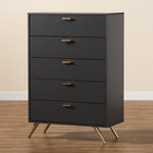 Baxton Studio Kelson Modern and Contemporary Dark Grey and Gold Finished Wood 5-Drawer Chest