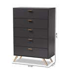 Baxton Studio Kelson Modern and Contemporary Dark Grey and Gold Finished Wood 5-Drawer Chest