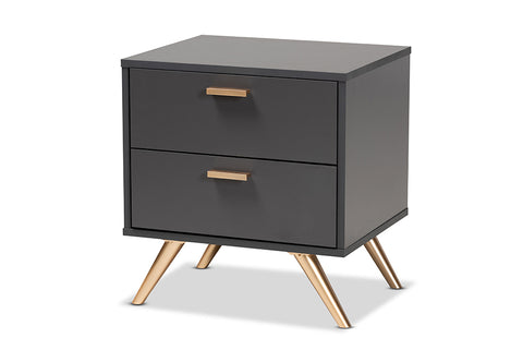 Baxton Studio Kelson Modern and Contemporary Dark Grey and Gold Finished Wood 2-Drawer Nightstand