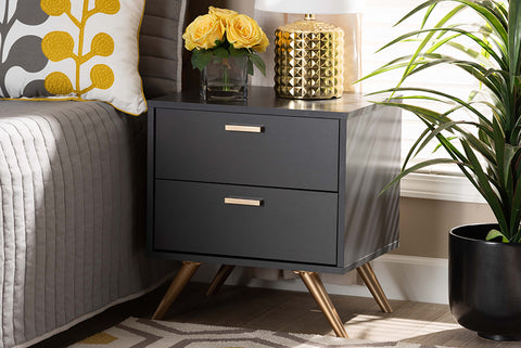 Baxton Studio Kelson Modern and Contemporary Dark Grey and Gold Finished Wood 2-Drawer Nightstand