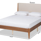 Baxton Studio Lenora Mid-Century Modern Beige Fabric Upholstered and Walnut Brown Finished Wood King Size Platform Bed