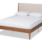 Baxton Studio Lenora Mid-Century Modern Beige Fabric Upholstered and Walnut Brown Finished Wood King Size Platform Bed