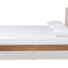 Baxton Studio Lenora Mid-Century Modern Beige Fabric Upholstered and Walnut Brown Finished Wood King Size Platform Bed