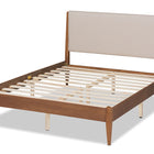 Baxton Studio Lenora Mid-Century Modern Beige Fabric Upholstered and Walnut Brown Finished Wood King Size Platform Bed
