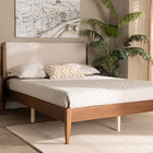 Baxton Studio Lenora Mid-Century Modern Beige Fabric Upholstered and Walnut Brown Finished Wood King Size Platform Bed