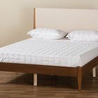 Baxton Studio Lenora Mid-Century Modern Beige Fabric Upholstered and Walnut Brown Finished Wood King Size Platform Bed