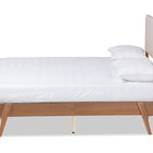 Baxton Studio Senna Mid-Century Modern Beige Fabric Upholstered and Walnut Brown Finished Wood Queen Size Platform Bed