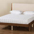 Baxton Studio Senna Mid-Century Modern Beige Fabric Upholstered and Walnut Brown Finished Wood Queen Size Platform Bed