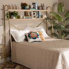 Baxton Studio Merida Glam and Luxe Brushed Gold Finished Metal and Natural Brown Finished Wood 2-Tier Over Bed Queen Size Storage Display Shelf