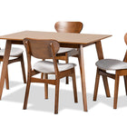 Baxton Studio Katya Mid-Century Modern Grey Fabric Upholstered and Walnut Brown Finished Wood 5-Piece Dining Set