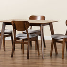 Baxton Studio Katya Mid-Century Modern Grey Fabric Upholstered and Walnut Brown Finished Wood 5-Piece Dining Set