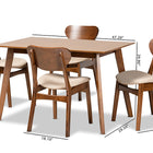 Baxton Studio Katya Mid-Century Modern Sand Fabric Upholstered and Walnut Brown Finished Wood 5-Piece Dining Set