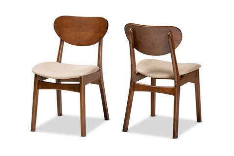 Baxton Studio Katya Mid-Century Modern Sand Fabric Upholstered and Walnut Brown Finished Wood 2-Piece Dining Chair Set