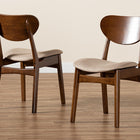 Baxton Studio Katya Mid-Century Modern Sand Fabric Upholstered and Walnut Brown Finished Wood 2-Piece Dining Chair Set